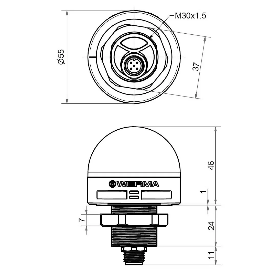WERMA MC55 UL Leuchte + Summer 10-30V RGB M12