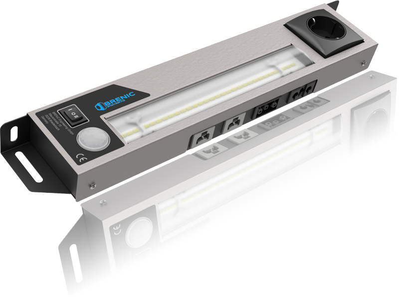 Brenic, LED Schaltschrankleuchte 230VAC, Steckdose "TYP F" und Anschluß für Türpositionsschalter