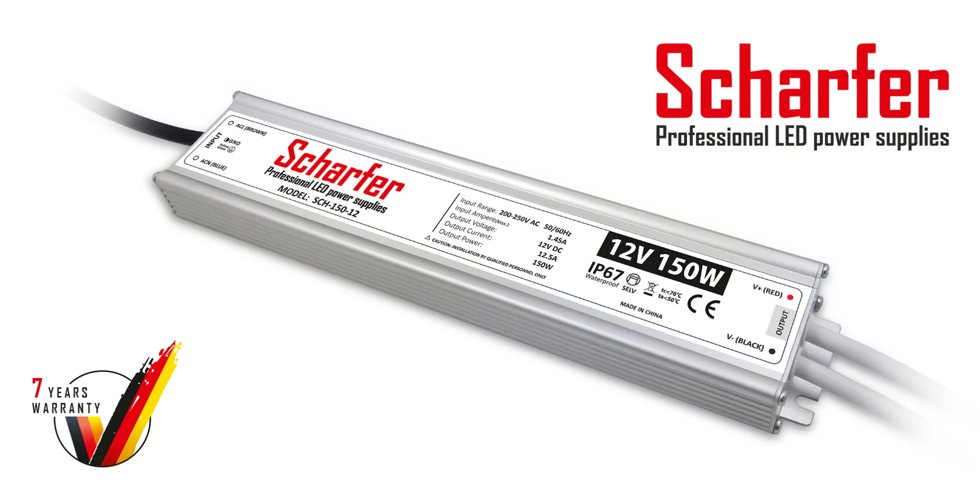 Scharfer, SCH-150-12 LED-Netzteil 150W 12V 12,5A IP67 kompakt wasserdicht