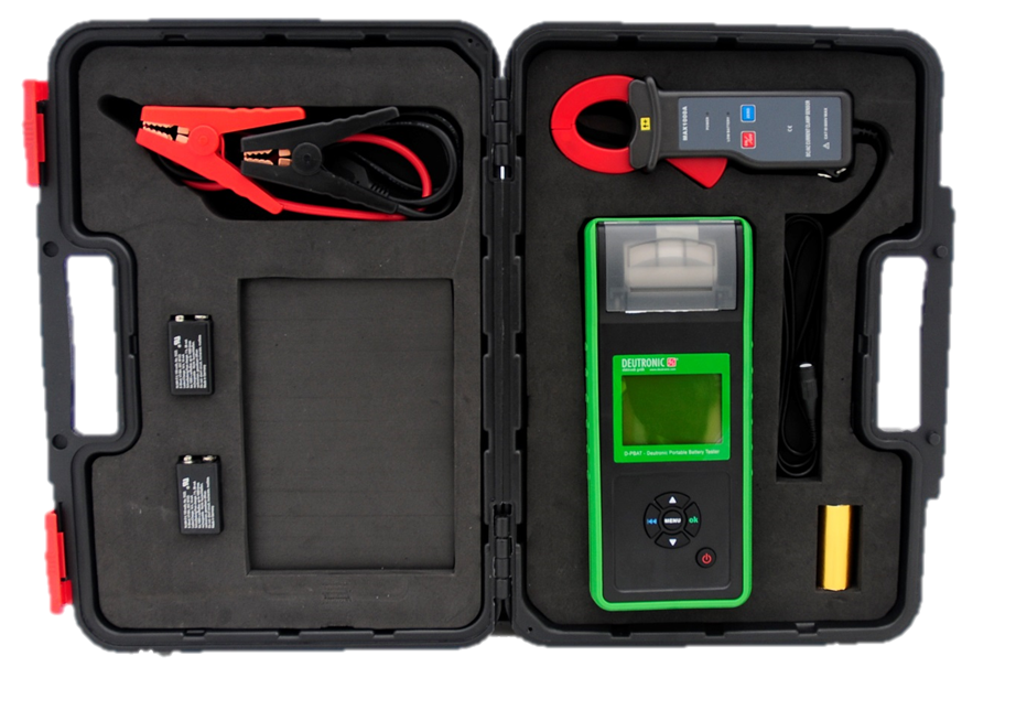 D-PBAT, Portabler KFZ-Batterietester inkl. Ladezangen und integrierten Drucker, Deutronic 116515