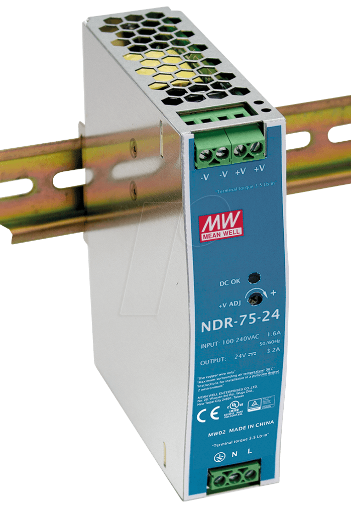 NDR-75-12, 12VDC, 6,3A, MEAN WELL, DIN-Schiene, Schaltnetzteil