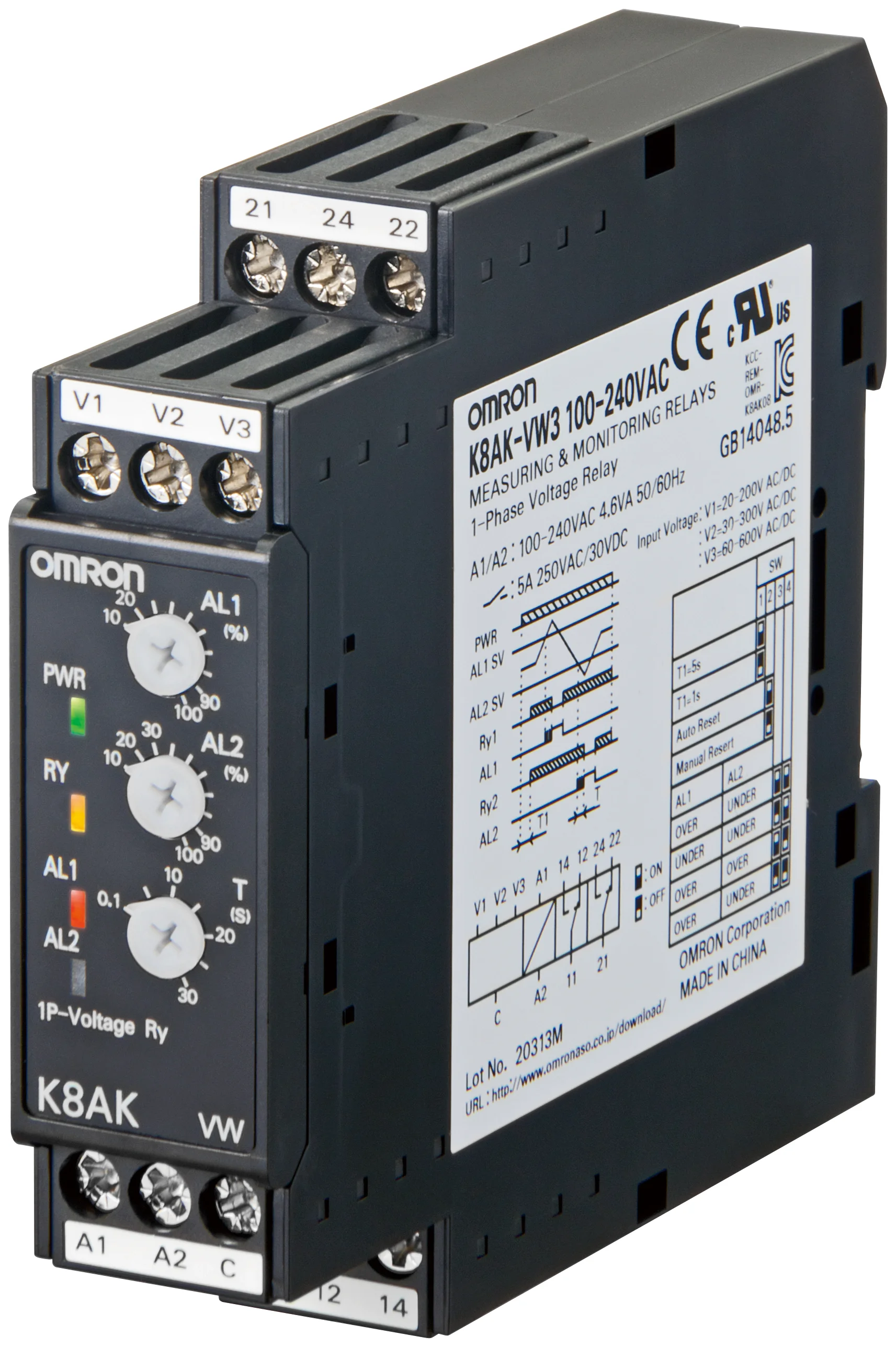 1-Ph.-Spannungsbereichüberwachung: H-L / L-L / H-H bis 150 VAC/DC