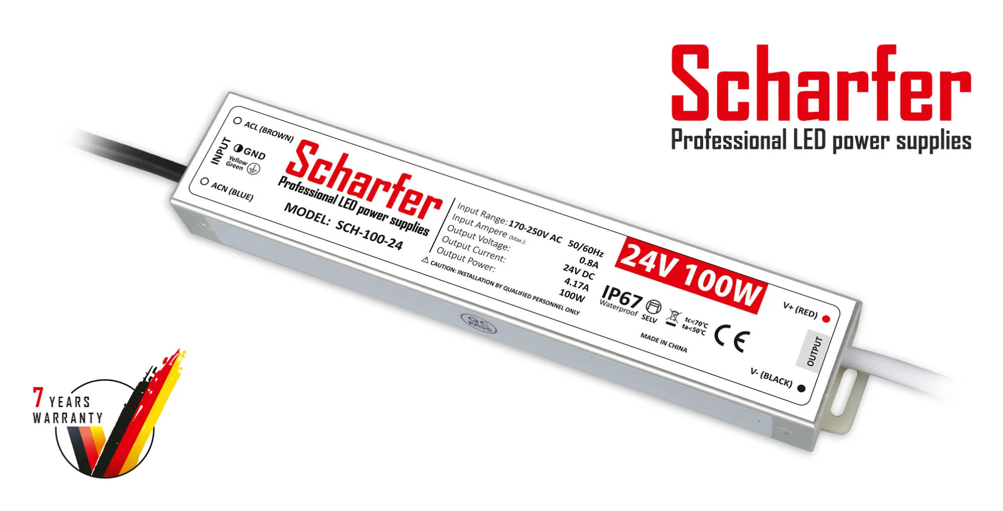 Scharfer, SCH-100-24 LED-Netzteil 100W 24V 4,17A IP67 kompakt wasserdicht