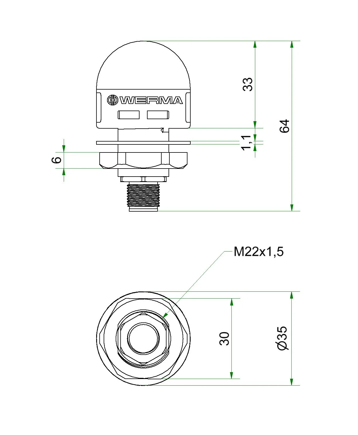 WERMA MC35 UL Leuchte + Summer 10-30V RGB M12