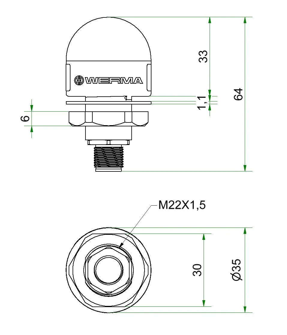 WERMA MC35 UL Einbauleuchte 10-30V RGB M12