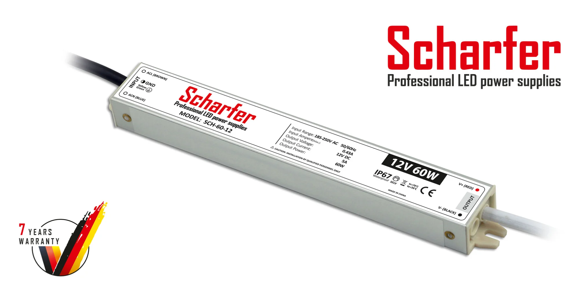 Scharfer, SCH-60-12 LED-Netzteil 60W 12V 5A IP67 kompakt wasserdicht