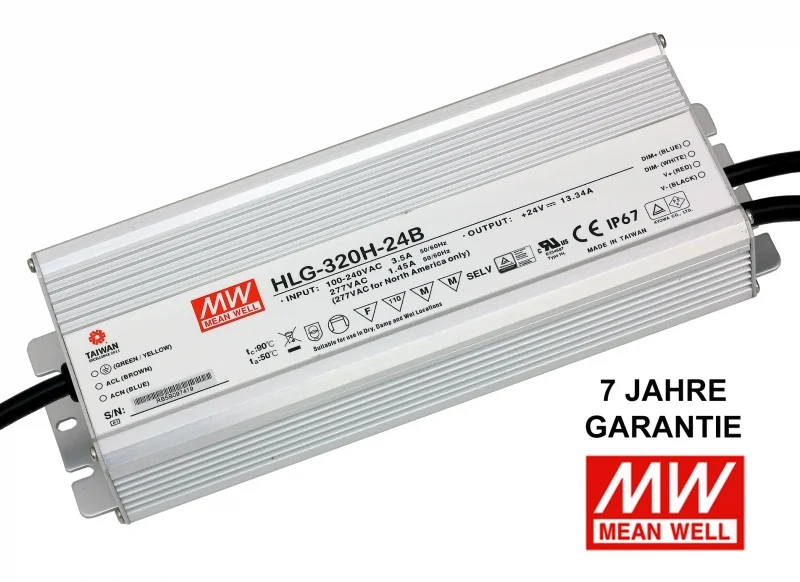 MEAN WELL HLG-320H-12A LED-Netzteil, LED-Trafo, 264W 12V 22A IP65