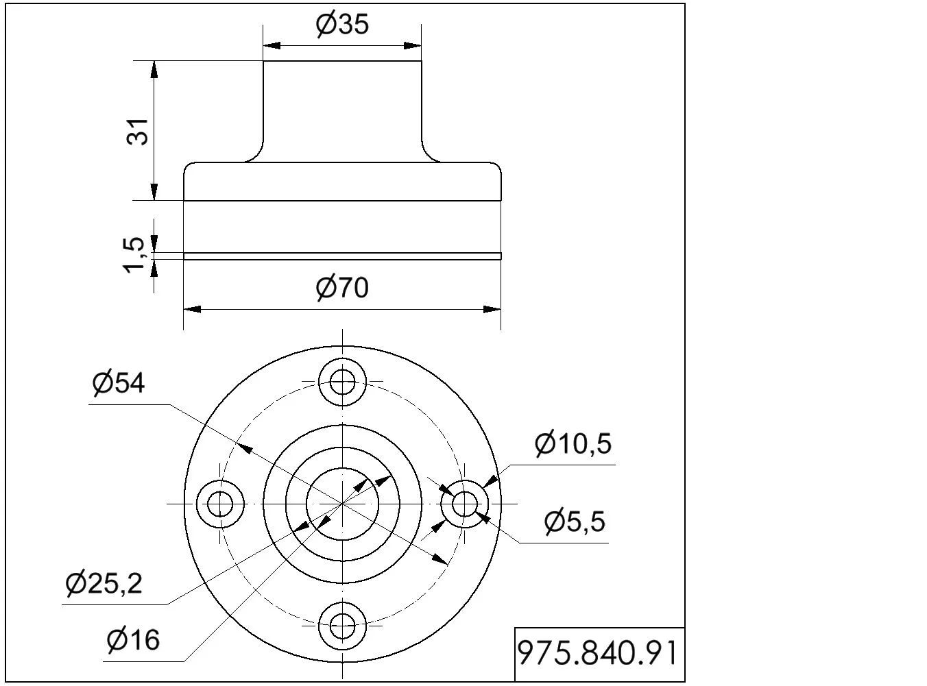 WERMA Fuß für Rohr D25mm, Metall BK