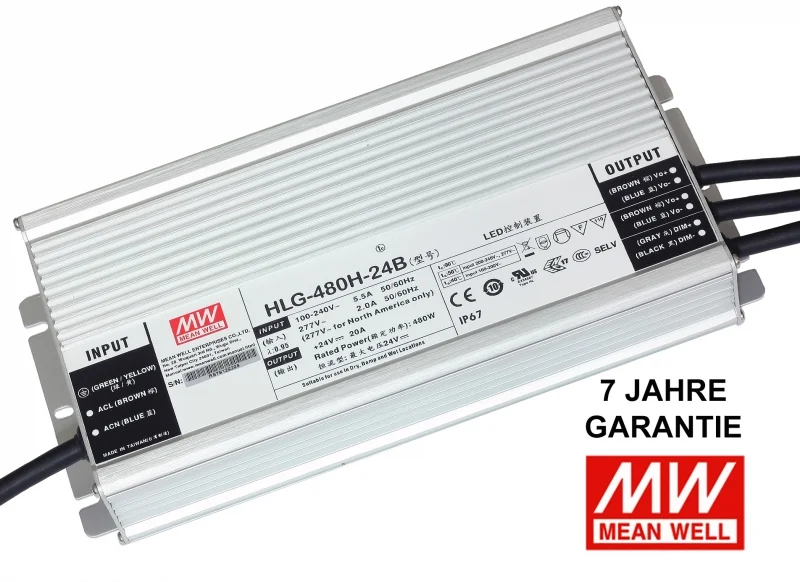 MEAN WELL, HLG-480H-24A LED-Treiber Konstantspannung, Konstantstrom 480W 20A 24 V/DC