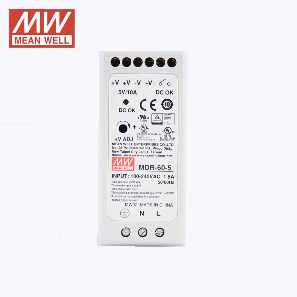 MDR-60-5, 5VDC, 10A MEAN WELL, DIN-Schiene, Schaltnetzteil