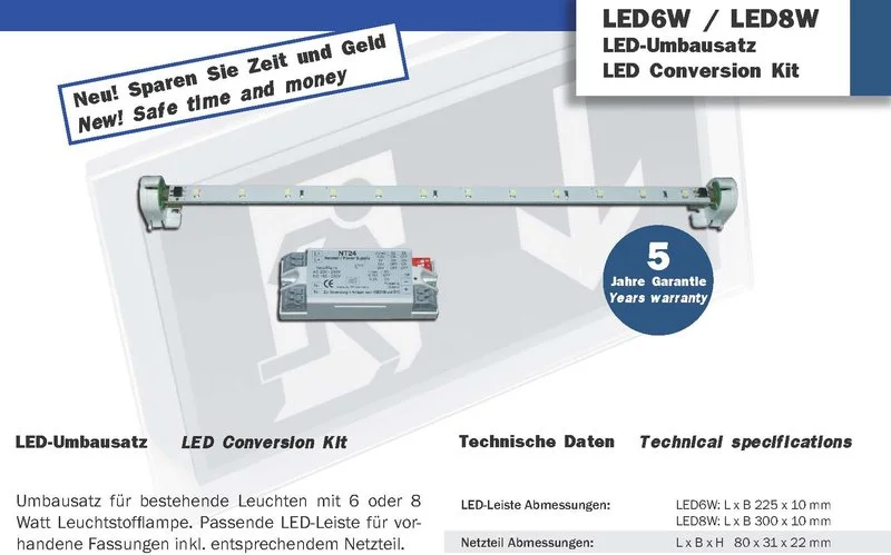 Universal LED Umbausatz für Notausgangsleuchten