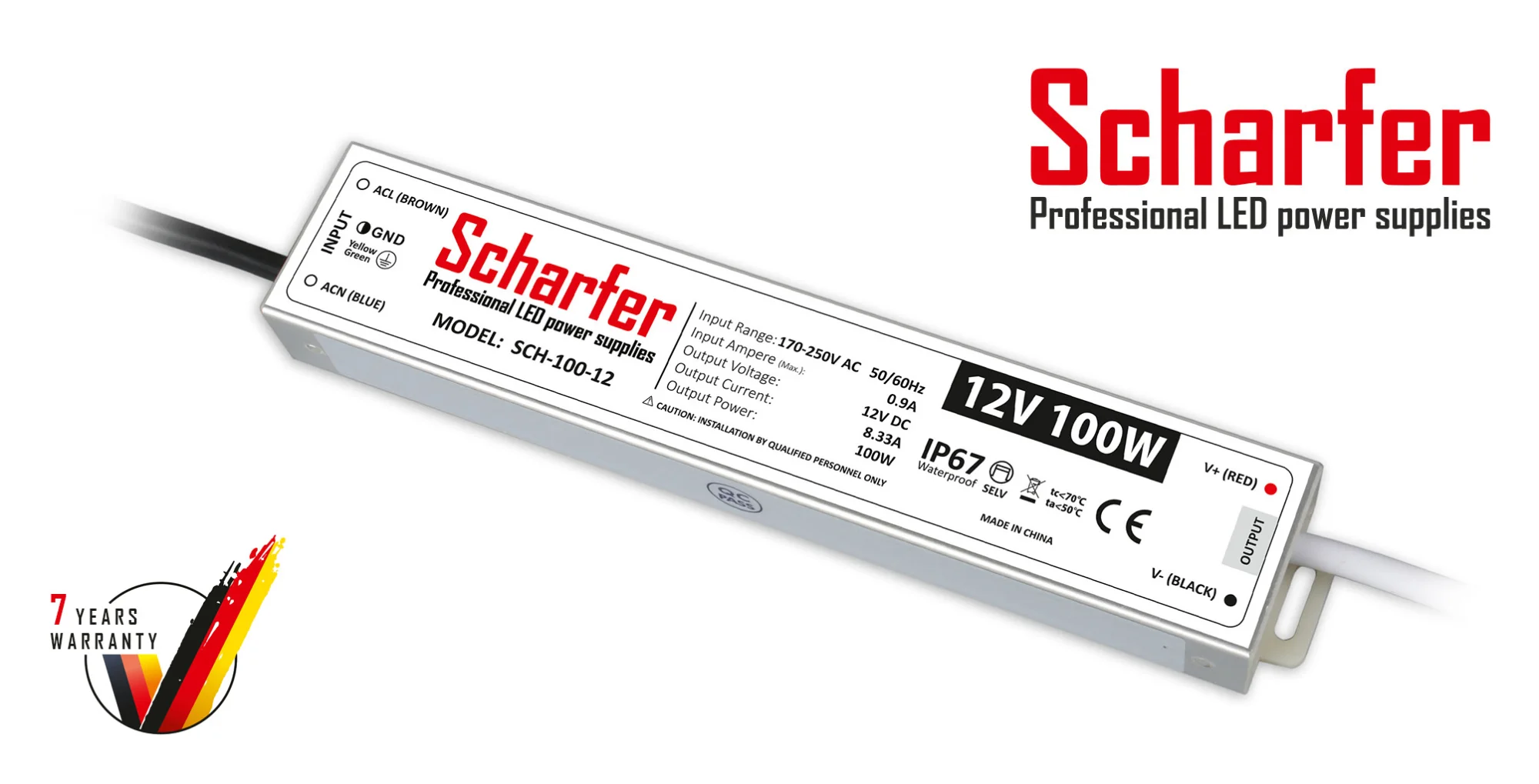 Scharfer, SCH-100-12 LED-Netzteil 100W 12V 8,3A IP67 kompakt wasserdicht