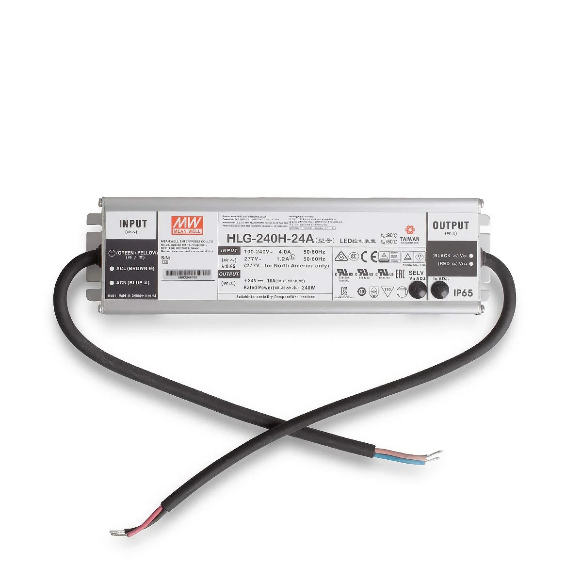 Mean Well, HLG-240H-24A LED-Netzteil, LED-Trafo Konstantspannung, Konstantstrom 240W 10A 24 V/DC