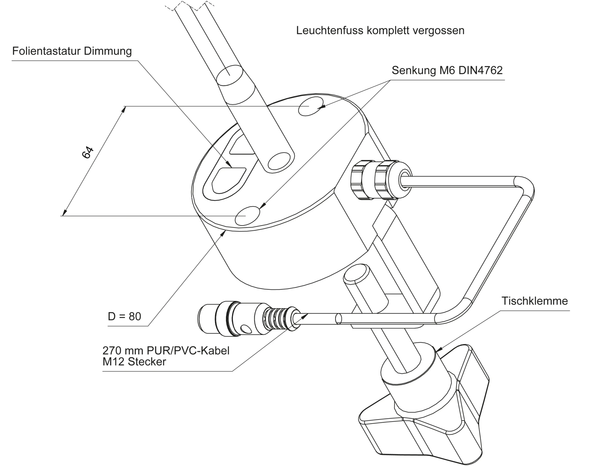 Schrempp AL-9-BK LED-Arbeitsplatzleuchte 24 V/DC 5.700 K IP54