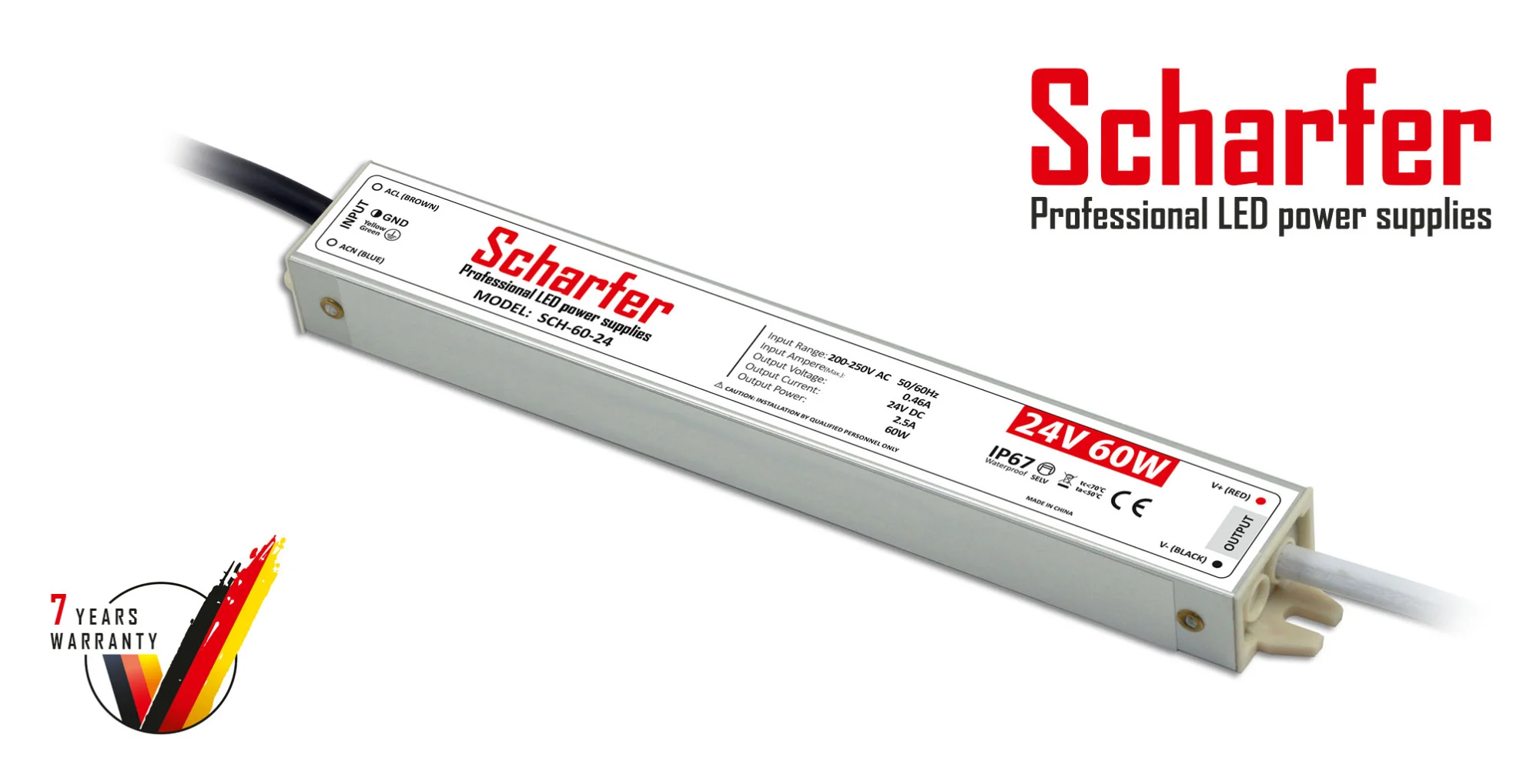 Scharfer, SCH-60-24 LED-Netzteil 60W 24V 2,5A IP67 kompakt wasserdicht