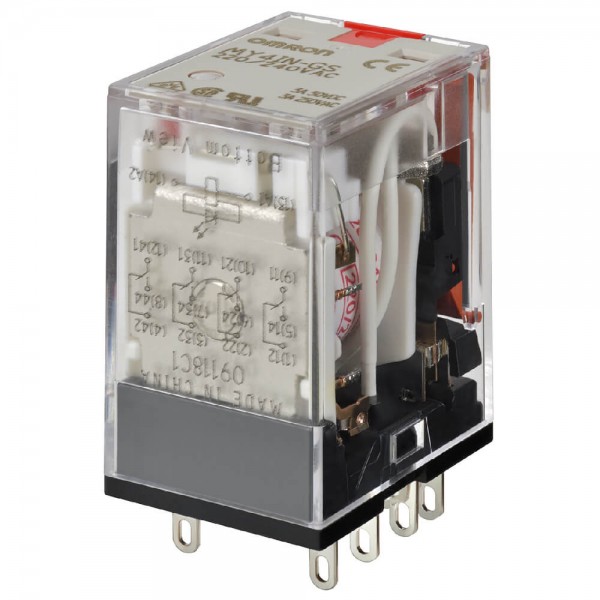 Relais, Plug-in, 14-polig, 4PDT, 6 A, mechanische und LED-Anzeigen, verriegelbarer Testdrucktaster,