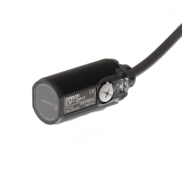 Fotoelektrischer Sensor, M18, axial, Kunststoffgehäuse, rote LED, diffus, 100 mm, NPN, L-EIN/D-EIN-w