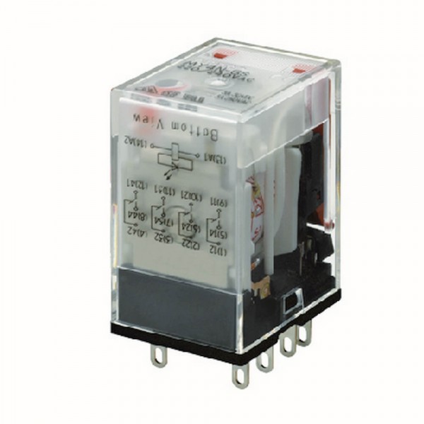Relais, Plug-in, 14-polig, 4PDT, 6 A, mechanische und LED-Anzeigen, Schutzbeschaltung, 12 VDC